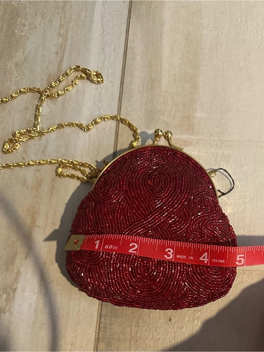 Jessica McClintock Burgundy Beaded Evening Clutch with Gold Chain